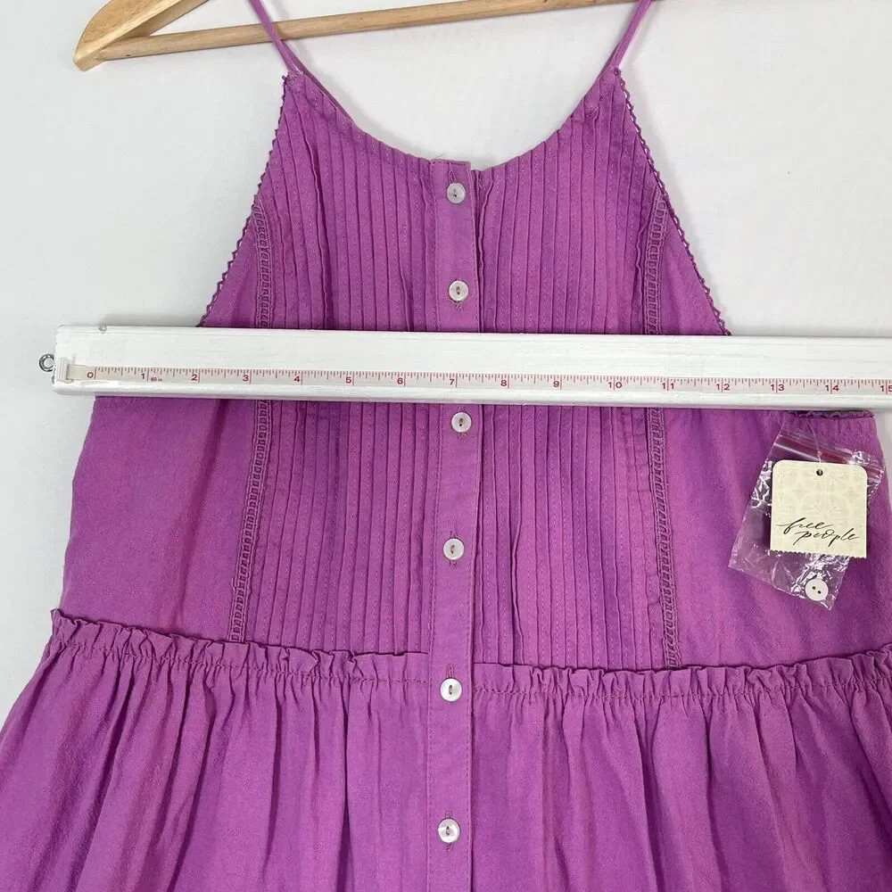 Free People Desert Days Mini Dress Sz M In Dramatic Orchid Sleeveless Pleated